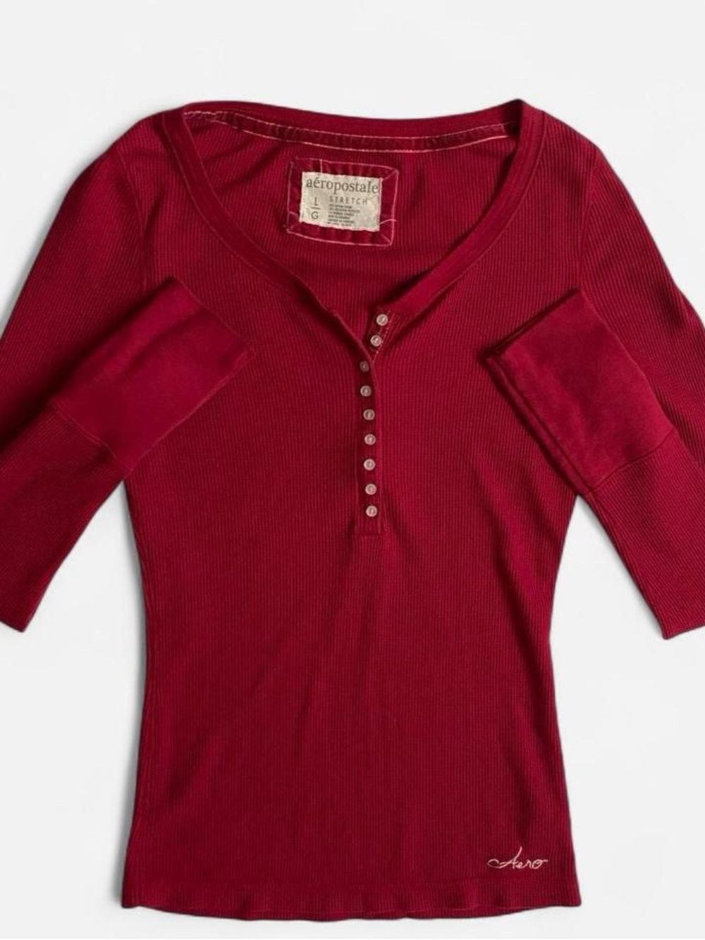 Y2k Aeropostale red waffle knit henley top